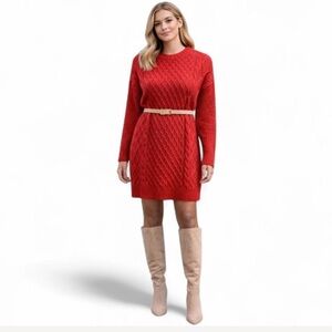 American Eagle Red Cable Knit Sweater Dress